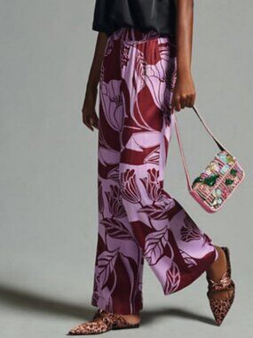 Maeve Saria Smocked Wide-Leg Pants Sz Med MSRP $120